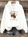 Women's Hoodie Giddy Up Wild Cactus Desert Scene With Galloping Horse Rider