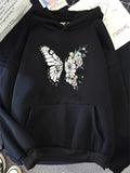 Women's Hoodie Elegant Butterfly Wings With Blossoming Flowers Embracing A Beautiful Butterfly