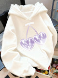 Women's Hoodie Shiny Purple Reflections With Double Heart Shaped Cherry