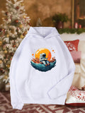 Women's Hoodie Resting Astronaut With Cosmic Sunset Reflecting Over Rocky Landscape