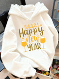 Women's Hoodie Happy New Year Countdown Celebration With Star And Toasting Glasses