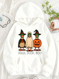 Women's Hoodie Duck Duck Boo Halloween Costumes With Pumpkin And Witch Duck
