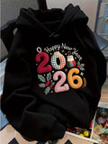Women's Hoodie Happy New Year Colorful Festive Numbers With Winter Snowman Among Holly Leaves Hoodie