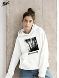 Women's Hoodie Enjoy Life Relaxing Black Palm Trees With Gentle Ocean Breeze Hoodie