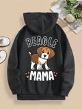 Women's Hoodie Beagle Mama With Playful Brown Puppy Surrounded By Little Red Hearts Beagle