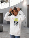 Women's Hoodie Cute Green Cartoon Frog Wearing Striped Shirt With Flowers Hoodie