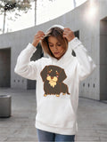 Women's Hoodie Cartoon Style Dark Haired Puppy Sitting With Large Paws And Golden Eyes Dog
