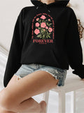 Women's Hoodie Forever With Blooming Pink Roses Surrounded By Green Leaves And Delicate Stems Flowers