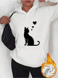Women's Hoodie Simple Sitting Black Cat With Floating Hearts And Loving Expression Cat