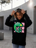 Women's Hoodie Spring Flowers And Whimsical Green Chameleon Among Blossoms Chameleon