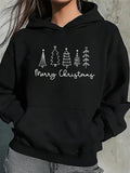 Women's Hoodie Merry Christmas Stylized Evergreen Pine Trees Among Delicate Holiday Sparkle Motifs