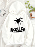Women's Hoodie Beach Life With Silhouetted Palm Tree Over Gentle Ground Surface