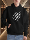Men's Hoodie Bold White Distressed Claw Mark Pattern On Simple Black Hoodie