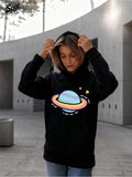 Women's Hoodie Colorful Rings In Outer Space With Small Stars Surrounding Planet