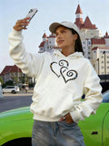 Women's Hoodie Doodle Style Interlocking Black Outline Heart Hoodie