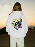 Women's Hoodie Purple Dice And Playing Cards Surrounding Eight Ball
