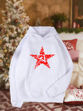 Women's Hoodie Red Camouflage Patterned Star On Cozy White Hoodie