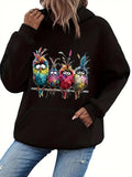 Women's Hoodie Vivid Multicolored Feathers Sitting Together On A Branch Owl