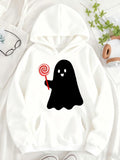 Women's Hoodie Cheerful Black Ghost Holding Red Spiral Lollipop Hoodie
