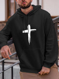 Men's Hoodie Bold Brush Strokes Forming A Simple White Painted Cross