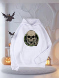 Women's Hoodie Vintage Halloween Theme Glowing Green Background With Creepy Human Skull