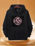 Men's Hoodie Soft Pink Embroidered Floral Outline Surrounded By Black Square Flower