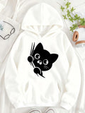 Women's Hoodie Playful Cat With Big Eyes Among Simple Graphic Hoodie