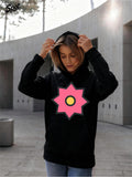 Women's Hoodie Vibrant Pink Starburst With Yellow Center Surrounded By Black Hoodie