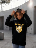 Women's Hoodie Bold Yellow Graphic Featuring A Fierce Wild Wolf Head