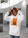 Women's Hoodie Playful Ginger Cat With Long Tail And Black Whiskers Cat