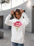 Women's Hoodie Vibrant Pink Watercolor Blossoms With Delicate Green Stems Flower