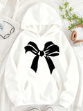 Women's Hoodie Soft Casual Style With Large Black Ribbon Bow Hoodie