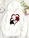 Women's Hoodie Two Intertwined Hearts With Autumn Leaves Soft White Hoodie