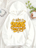 Women's Hoodie Happy 2026 New Year Celebration With Festive Fireworks And Sparkling Crown Design