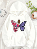 Women's Hoodie Elegant Girl With Purple Butterfly Wings Surrounded By Blossoming Pink Flowers