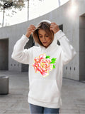 Women's Hoodie Vivid Watercolor Peony Blossom With Lush Green Leaves Hoodie