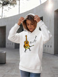 Women's Hoodie Dancing Notes And Musical Cartoon Guitar Under Shaded Daylight Guitar