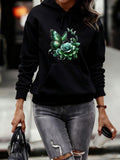 Women's Hoodie Emerald Lush Blossoms With Vibrant Butterfly Landing On Roses Hoodie