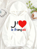 Women's Hoodie White Hoodie With Handwritten Letters And Red Heart Graphic