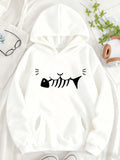 Women's Hoodie Minimalist Whiskered Cute Graphic With Cartoon Fish Skeleton Hoodie