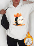 Women's Hoodie Cartoon Sushi Roll Skiing With Happy Smiling Expressions