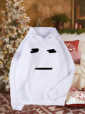 Women's Hoodie Minimalist Face Expression With Simple Black Brush Strokes On White Hoodie
