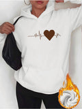 Women's Hoodie Minimal Heartbeat Line With Central Brown Heart Symbol