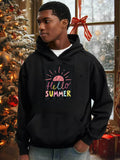 Men's Hoodie Hello Summer Multicolored Sunrise With Radiant Sun Beams Text Graphic Hoodie