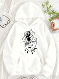 Women's Hoodie Minimalist Line Art Rose With Crying Face Surrounded By Petals Hoodie
