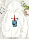 Women's Hoodie Student Tears With Red Straw And Blue Drink Cup Illustration