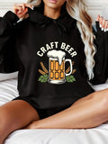 Women's Hoodie Craft Beer Mug With Wheat Hops And Bubbles Surrounded By Golden Foam