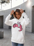 Women's Hoodie Playful Pink Bat Perched Calmly Among Soft White Clouds Bat