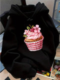 Women's Hoodie Sweet Pink Frosting With Raspberries And Blossoms Cupcake