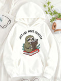 Women's Hoodie Just One More Chapter Cozy Reading Sloth Among Leaves Relaxing On Book